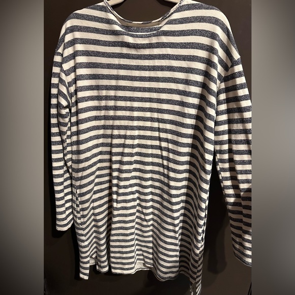 Free People Gray Cream Striped Terry Cloth Tunic Dress Beach Size Medium - Picture 4 of 5